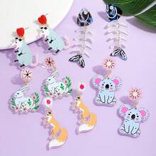 1对时尚可爱亚克力老虎/火烈鸟/鱼/燕子动物卡通耳环，适合女性日常佩戴（手工制作，款式略有不同） - 動物耳環 - 查看 9