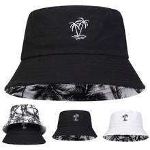 1 Men's Coconut Tree Embroidery Bucket Hat Summer Beach Double-Sided Bucket Hat Fashion Bucket Hat Casual Hat Suitable For Spring And Autumn Travel Seaside Party - Multicolor - View 6