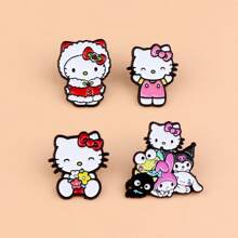 Sanrio Set de 4 piezas de pines esmaltados lindos, insignias para solapa, broches para mochilas, mujeres, ropa, regalo, joyería, accesorios de moda