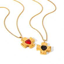 1 pieza/2 piezas, Collar con dije de cruz de acero inoxidable chapado en oro de 18k con ágata roja y obsidiana negra, joyería de lujo clásica de acero inoxidable para mujer, regalo para boda, graduación o festivo