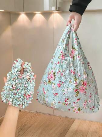 1pc Magic Stretch Tote Bag For Women Retractable Shopping Handbag Large Capacity Reusable Shopping Bag Multi-Color Foldable Shopping Bag Travel Essentials Pineapple Bag Wrinkled Bubble Bag For Travel Camping Outdoor Beach Summer Vacation Back To School