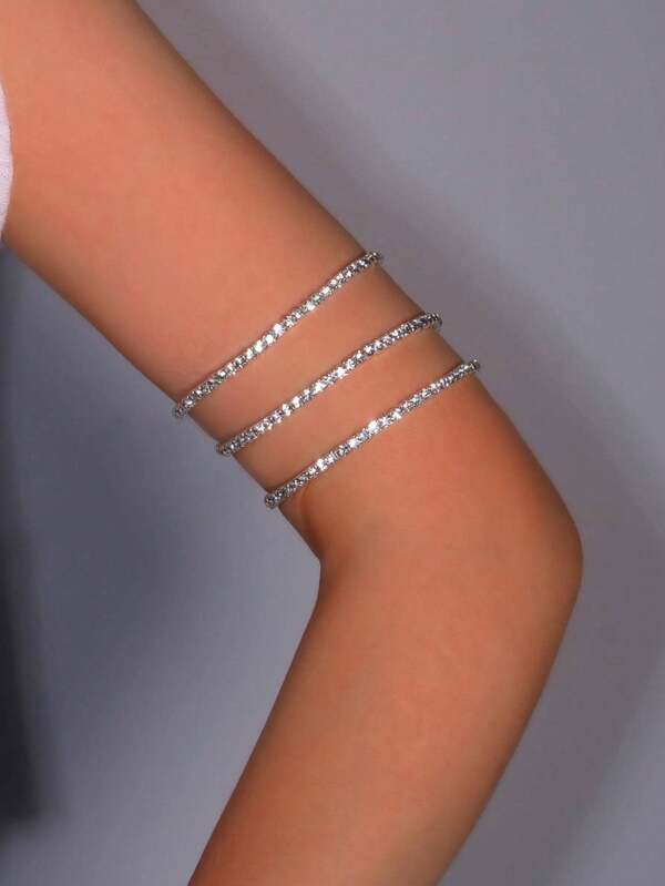 1 Peça Bracelete de Braço de Cristal Boêmio Prateado Simples, Joia de Punho de Strass Elegante para Mulheres Casamento