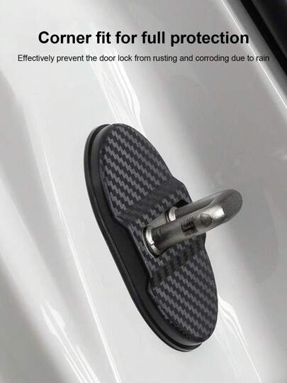 4Pcs Carbon Fiber Textured Anti-Rust Door Lock Cover – Universal Shock-Absorbing And Noise-Reducing Buffer Pad For Door Locks, Rainproof And Moisture-Proof