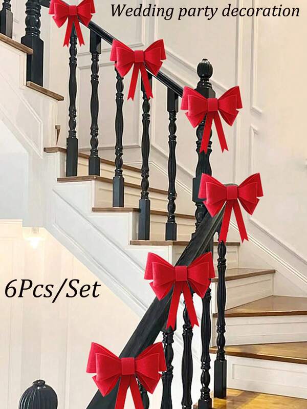 6PCS Red Wreath Bow, Perfect For Wreaths, Large Gifts, Parties, Indoor Or Outdoor Decorations, Scene Decorations, Holiday Decorations, Room Decorations, Home Decorations, Office Decorations, Themed Party Decorations, Decorations