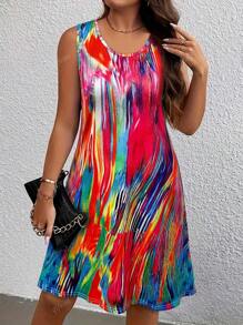 Plus Size Women's Round Neck Sleeveless Maxi Dress - Flowy Vacation Beach Dress, Boho Summer Sundress For Curvy Women, Breathable Plus Size Dresses For Women,Leisurely Bohemia Dress For Women