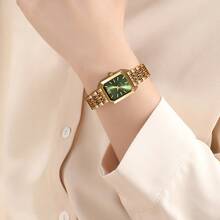 Elegant Quartz Women's Watch With Golden-Tone Bracelet - Square Metallic Dial | Multi-Color Options | Mother's Day/Gift For Her - Vàng Xanh - Xem 1