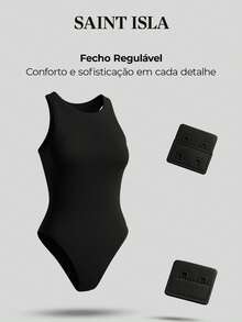 Kit 2 Women's Bodysuit Round Neck Simple Casual Long Sleeve Suplex Swimmer Double Fabric Plain Bory Leotard Casual Cold Winter Tracksuit Blouse SAINT ISLA - 黑色+米色 - 查看 3