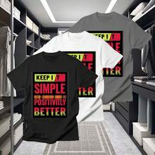 Unisex Cotton T - Shirt Set With "KEEP IT SIMPLE POSITIVITLY BETTER" In Black - Red - Yellow Color - Matching, Conveying Positive Life Attitude - 彩色 - 查看 1