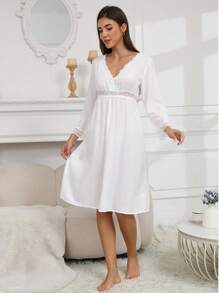 Women's New Spring & Autumn Sleepwear, Mid-Length Loose Fit Pajama Set - White - View 4