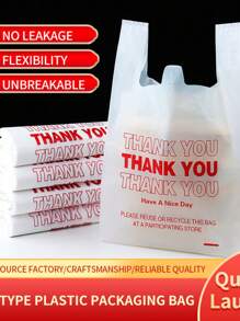 50PCS/100PCS Thicker Thank You T-Shirt Plastic Bags For Commercial Use, Vest Backpacks, Food, Gifts, Grocery, Shopping, Restaurants, Convenience Stores