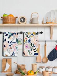 2pcs Floral Pattern Dish Towels For Kitchen, Farmhouse Decoration Hand Towels, Dish Cloths, Tea Towels For Kitchen Dining Room Table