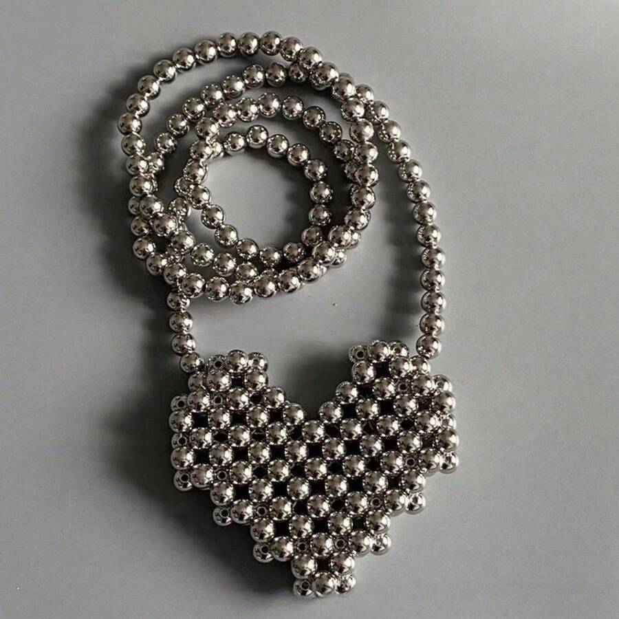 Silver Collection With Beads, Girl Holding Collection Of Hand-Woven Beads - Silver Love Bag [finished Product] - View 1