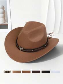 1Pc Western Cowboy Hat Felt Roll Up Cowgirl Hats Shapeable Outdoor Wide Brim Buckle Belt Hat For Men Women