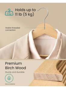 Wooden Hangers, Pack Of 20, Pack Of 30, Coat Hangers, Pants Bar, 360° Swivel Hooks, Solid Birch Wood, For Jackets, Shirts, Coats, Natural Beige