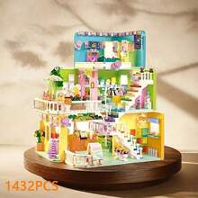 现代联排别墅复式公寓积木公主房房屋别墅花园成人高难度手工拼装礼物微型小颗粒建筑积木玩具 - 彩色 - 查看 15