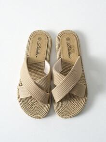 Tropiscape 女士交叉时尚百搭软底休闲沙滩拖鞋，夏季度假氛围，休闲海滩秋季圣诞节冬季圣诞礼物 - 卡其色 - 查看 8