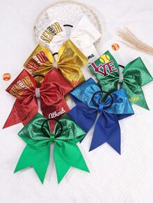 1pc Girls Custom Large Cheer Hair Bows Glitter Ponytail Holder Elastic Band Customized Name For Cheerleading Teen Girls College Sports Multi-Colored - Cheer Bow - View 3