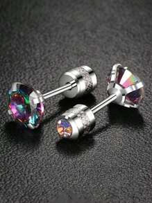 2 Pcs Vogue Titanium Steel Spiral Earrings Silver With Colored Zirconia, Hypoallergenic Zirconia Stud Earrings, Unisex Earrings, Graduation Season Gift For Friends