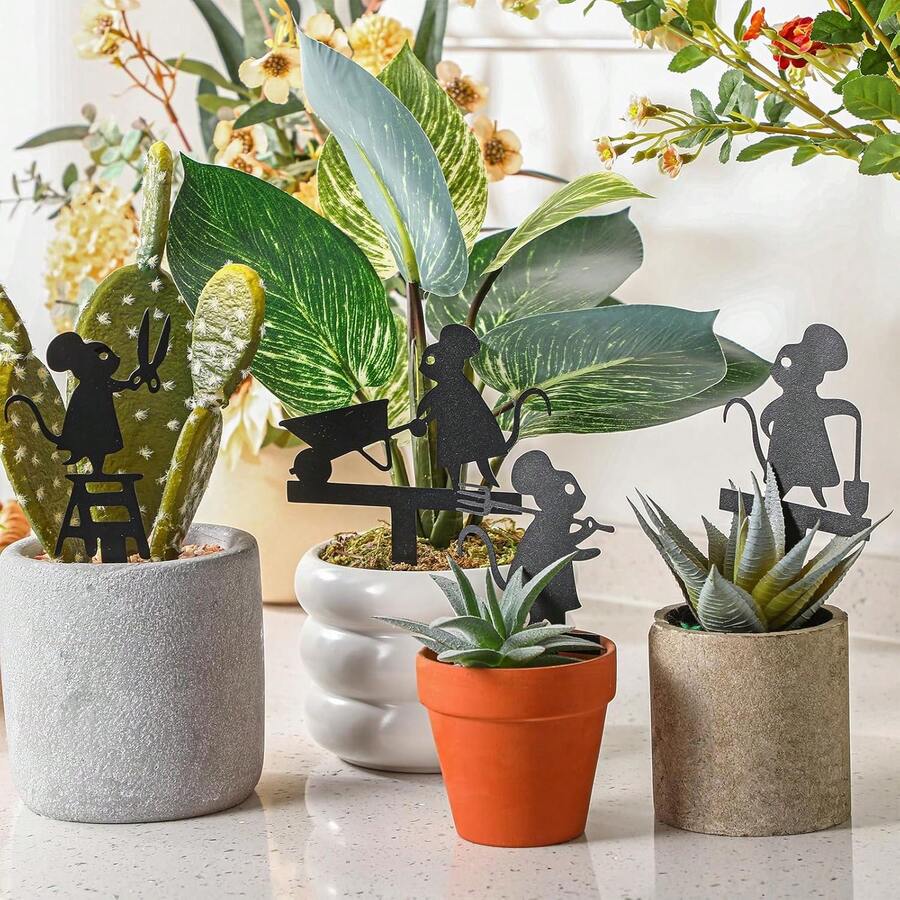 1/4 Stücke süße Maus Metallstecker für den Garten, Mäuse Skulpturen für den Gärtner, kreative Tierdekoration, Topffigu- ren, Outdoor Gartendeko, Gartenaccessoires, Muttertag/Vatertag, Thanksgiving, Weihnachten, Feiertags-Ornamente, Geschenke für sie