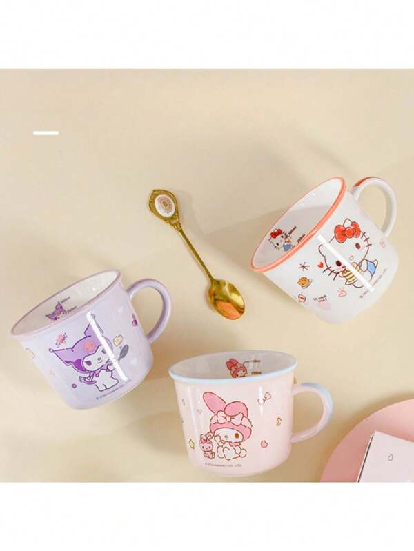 Sanrio Sanrio Hello Kitty & Kuromi Ceramic Mug - Cute Cartoon Breakfast Cup With Measurement Marks, Leak-Proof, Insulated For Hot Drinks, Pink Or Purple, Spoon Not Included