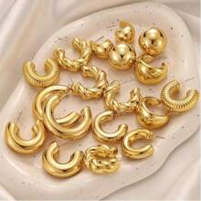 Gold Hoop Earrings Set For Women Hypoallergenic Chunky Chain Twisted Open Hoops Dangle Earring Packs For Birthday Party Christmas Fashion Jewelry Gift