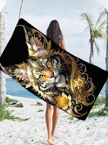 Toalla de playa ultrasuave de microfibra, absorbente de agua y de secado rápido de 250 g/m² con patrones de flamenco tropical, gato negro, leopardo, tigre, caballo salvaje y diseños de cómics de dibujos animados para playa, yoga, natación, camping, viaje, 70 x 140 cm / 90 x 180 cm. Esenciales de playa para verano, vacaciones y decoración de baño