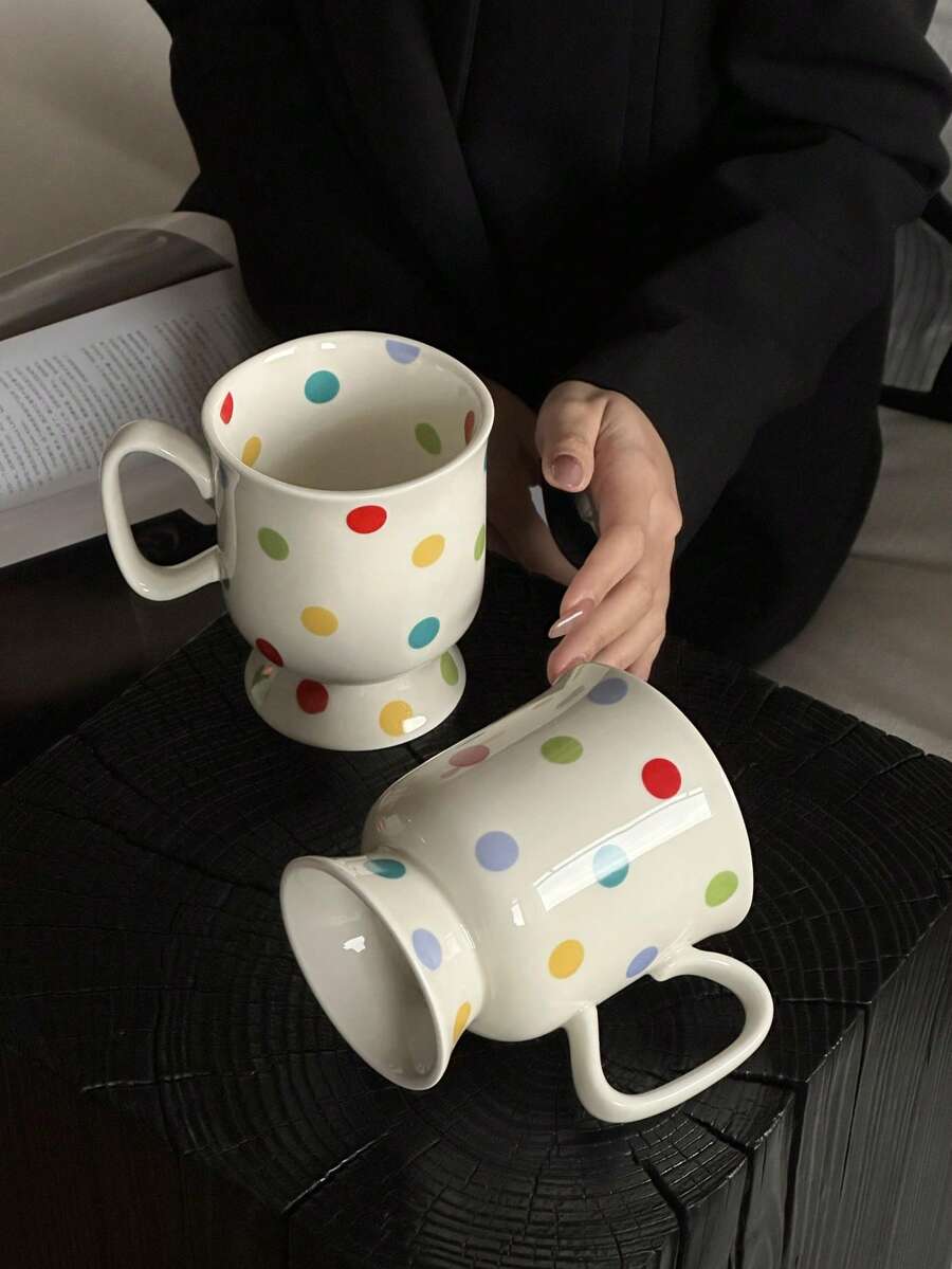 简约彩色圆点图案马克杯，独特设计陶瓷情侣马克杯，礼品和纪念品水杯
