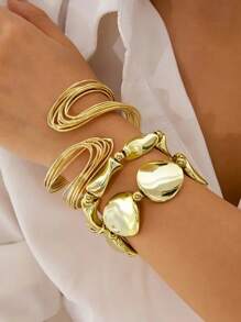 3pcs/Set Y2K Exaggerated Open Metal Bracelets, CCB Material Bracelet Set, Suitable For Daily Wear, Parties, And Gifts For Friends