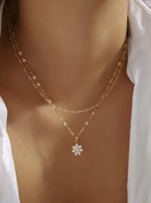1 pieza Collar de mujer bañado en oro, Collar de cadena con diseño de girasol, Regalo del Día de la Madre con/sin joyero