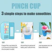 冰沙制作杯、DIY 冰雪魔法冰沙杯、双层硅胶冰沙捏冰杯、速冷杯自制奶昔冰淇淋机、冰沙制作杯、冰沙杯制作器、牛奶可乐果汁挤压杯、魔法速冻杯、冷却杯、带盖和吸管的冰沙杯，适合所有年龄段 - 彩色 - 查看 2