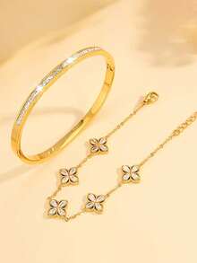 2件套 - 精致时尚轻奢不锈钢花朵手链手链组合，高贵气质手链组合，适合您心中的挚友