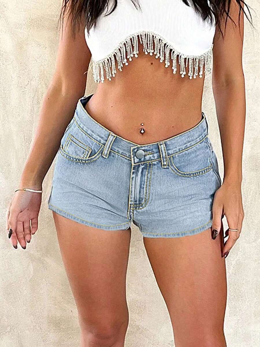Summer Casual Commuting All-Match Basic Light-Colored Washed Blue Denim Shorts - Light Wash - View 1
