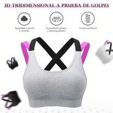 Top deportivo correr Yoga push up de calidad moda Gym, brasier deportivo mujer de transferencia de humedad y secado rápido - Gris - Ver 6