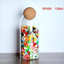 1 个玻璃储物罐，带软木盖，适用于储存茶叶、鲜花、坚果、糖果等。圆形软木密封储物罐，花果茶，咖啡豆展示瓶，厨房必备整理用品