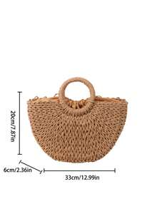 Luxury Hollow Designer Beach Shoulder Bag High Quality Brand Straw Handbag Women Summer Raffia Woven Travel Basket Tote Bags Summer Handmade Bags For Women Beach Weaving Ladies Straw Bag Wrapped Beach Bag Moon Shaped Top Handle Handbags Totes , Summer - Multicolor - View 6