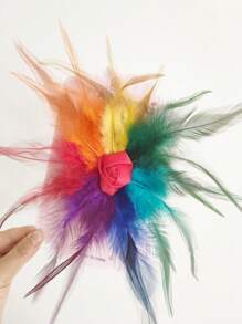 1pc Multi-Color Feather Decorated Brooch, For Women