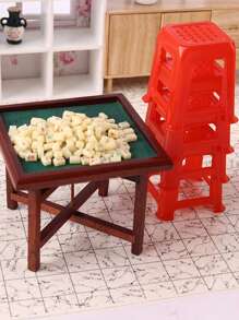 1 pièce Mini Set de table de Mahjong avec tabourets miniatures, échecs, go, blocs de construction, dames, jouets pour maison de poupée, accessoires de salle de Mahjong miniature à l'échelle 1:12, couleur aléatoire