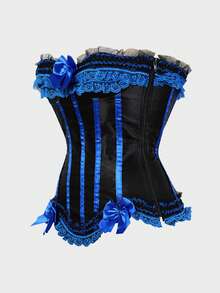 Corsets For Women Lace Trim Lingerie Tops Bow Lace Up Corsets Bustier Lingerie Bodyshaper Top - 深藍色 - 查看 2