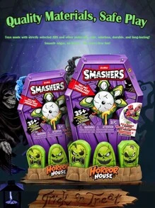 ZURU ZURU SMASHERS Horror Coffin Blind Box - 15+ Mystery Surprises Dig Kit | Figurka potwora do zbudowania + narzędzia (z przerażającym wystającym pakietem dłoni) Seria 1 Kolekcjonerska