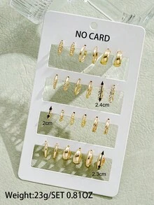 12 对复古风格合金开口 C 形环几何纹理水钻装饰女式耳环套装，节日和日常礼物（不含卡）