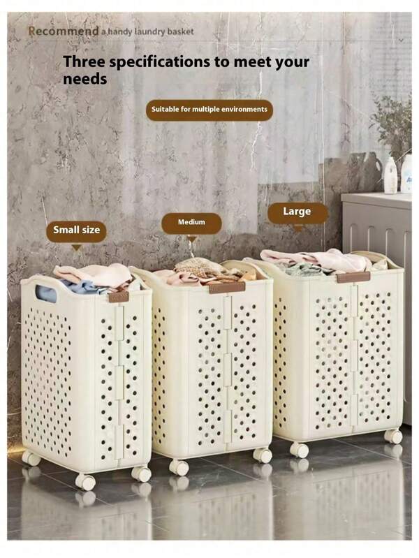 1pc New Foldable Laundry Basket, Large Capacity Wheeled Dirty Clothes Storage Basket, Suitable For Home, Snacks, Toys Storage, Laundry Basket, Bathroom Organizer, Basket, Storage Basket, Foldable Laundry Basket