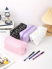 1pc Glossy Heart Pattern Pencil Case, Spacious Space Design Waterproof Material Stationery Storage Bag, Daily Necessities And School Supplies Storage Bag, Fashion School Supplies