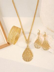 Juego de joyería de lujo para mujer - Collar, aretes, pulsera, conjunto de 3 piezas, joyería de moda de novia marroquí, regalo para fiesta de boda, día de San Valentín, accesorios