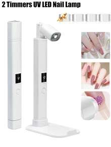 UV LED 美甲灯支架灯手持式 LCD 显示屏闪光固化灯带支架适用于凝胶指甲 8s 快速干燥无线免提 U V 指甲灯家用美甲烘干机，180mAh
