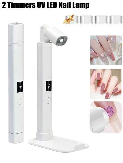 UV LED 美甲灯支架灯手持式 LCD 显示屏闪光固化灯带支架适用于凝胶指甲 8s 快速干燥无线免提 U V 指甲灯家用美甲烘干机，180mAh