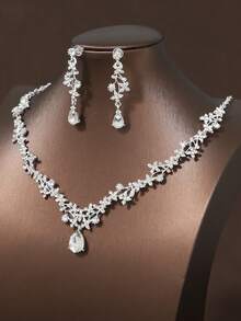 3 Pcs Women Bridal Necklace & Earring Jewelry Set, Elegant Wedding Party Accessories
