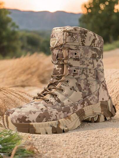 男士户外运动鞋，冬季高品质透气训练靴，沙漠徒步靴，防滑户外踝靴，系带厚底登山靴