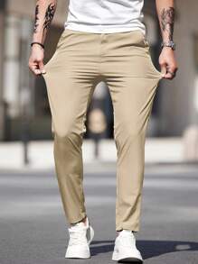 Men's Casual Solid Color Pocket Detail Tapered Daily Commute Pants