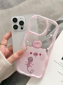 奶油纹理波浪边亮面粉色可爱小猪彩绘防震手机壳，配有手工串珠手链配件，兼容 16/11/16pro/16plus/16promax/16e/15Promax/13/14/12/XS/XR/7G/8P，兼容三星 Galaxy S25/S25PLUS 防水防摔防刮 - 彩色 - 查看 4