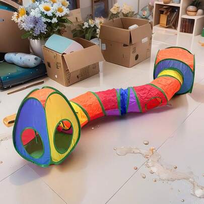 彩虹隧道系列猫隧道 DIY组装 可折叠猫隧道玩具 互动猫隧道玩具 新型智能猫玩具